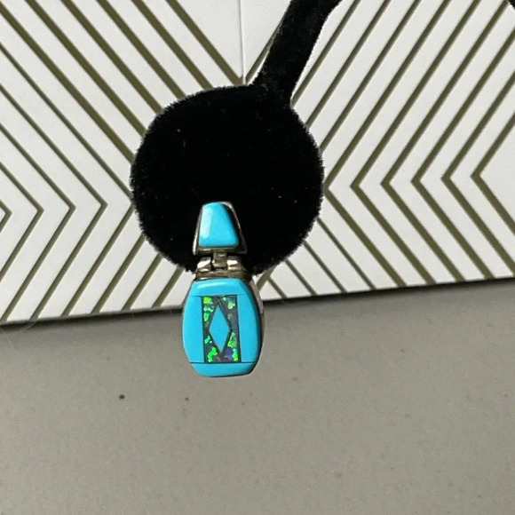 Sterling Silver Turquiose and Opal Earrings Post Back - Picture 3 of 6